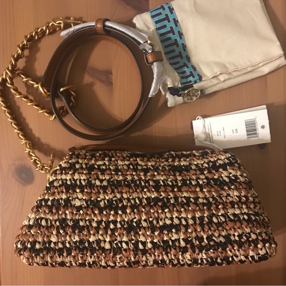 🥰 Tory Burch LEMING SOFT RAFFIA SMALL FRAME CROSSBODY - Picture 8 of 12